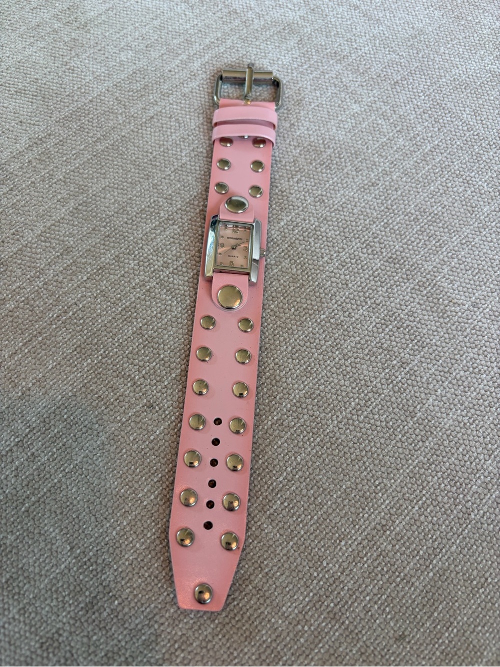 No Boundaries - Women's Pink Studded Faux Leather Watch Bracelet